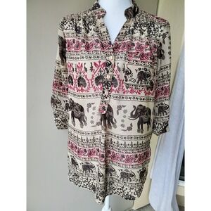 Live 4 Truth Top Womens Medium Black Pink Tan Brown Elephants Pullover Sheer